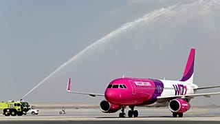 Wizz Air lands at the newly opened Al Maktoum International Airport in Dubai, United Arab Emirates. 27 October 2023.