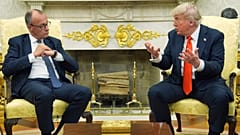 Ο Γερμανός καγκελάριος Φρίντριχ Μερτς και ο πρόεδρος των ΗΠΑ Ντόναλντ Τραμπ στην Ουάσιγκτον, 5 Ιουνίου 2025