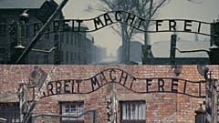 Auschwitz: echtes Foto und digitale Nachbildung.