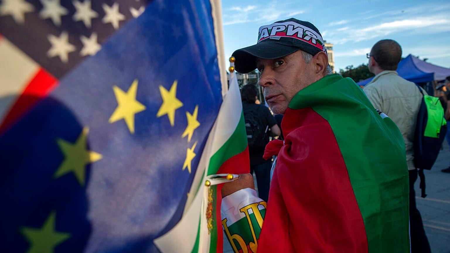 Comício de encerramento das eleições em Sófia, capital da Bulgária, na sexta-feira, 30 de setembro de 2022. 