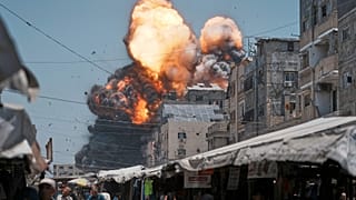 Um ataque aéreo israelita na cidade de Gaza, no domingo, 1 de junho de 2025, provoca fumo espesso e chamas. (AP Photo/Jehad Alshrafi)