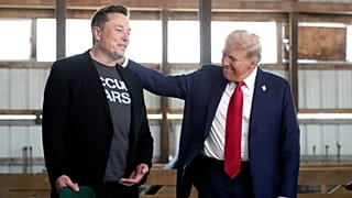 Then-Republican presidential nominee and now President Donald Trump, right, and Tesla and SpaceX CEO Elon Musk at a campaign event in 2024.