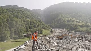 Deslizamento de terras em Val de Bagnes, no cantão de Valais, Suíça, 9 de junho de 2025.