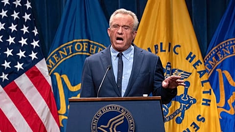 FILE - Health and Human Services Secretary Robert F. Kennedy Jr. speaks during a news conference on the Autism report by the CDC in Washington, April 16, 2025
