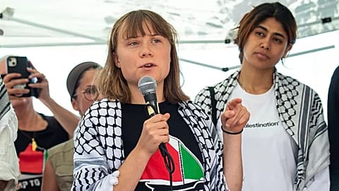 Climate activist Greta Thunberg with other activists meet with journalists in Catania - 1 June 2025
