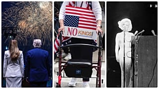 Melania és Donald Trump a tűzijátékban gyönyörködnek, Le a királyokkal!-tüntetés Chicagóban, Marilyn Monroe John Kennedyt üdvözli