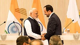 India's Prime Minister Narendra Modi and Cyprus' President Nikos Christodoulides shake hands during their meeting at the Presidential palace in Nicosia, Cyprus, 16 June 2025