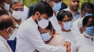 Air India crash victims mourn during a wreath-laying ceremony outside a hospital in Ahmedabad, India, on June 16, 2025.