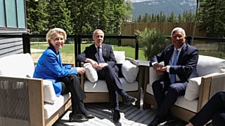The European Commission's Ursula von der Leyen, Canada's Mark Carney, the European Council's António Costa at the G7 summit in Canada, June 16, 2025.