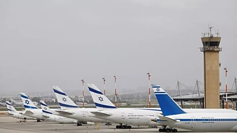 FILE: In this 10 March, 2020 photo, Israeli El Al planes are parked at Ben Gurion Airport near Tel Aviv, Israel.