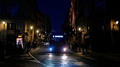 A bus drives through the centre of Madrid during a major power failure on Monday 28 April 2025.