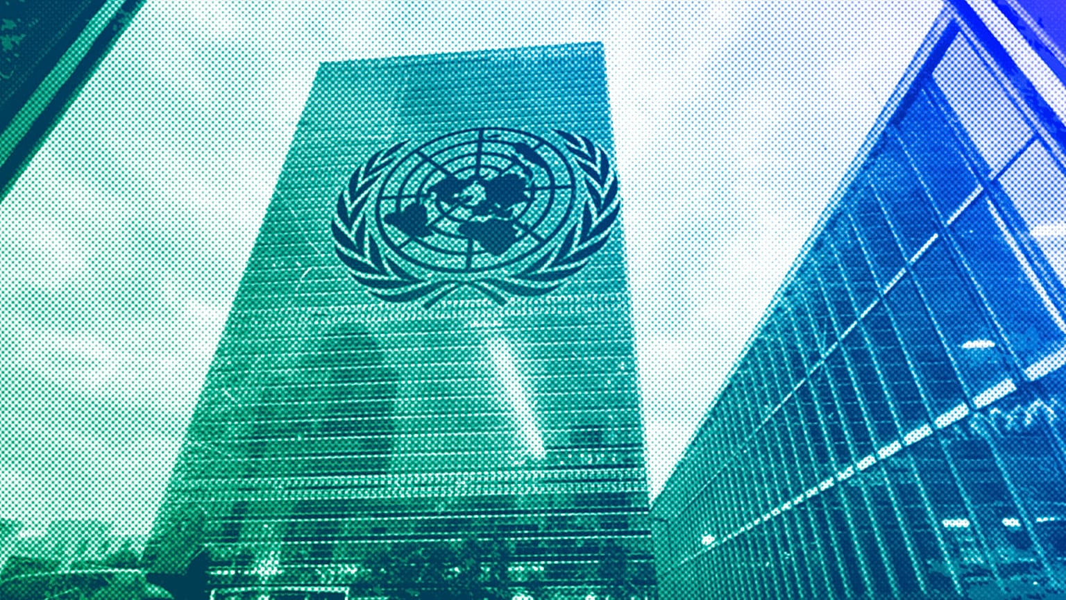 FILE -The United Nations headquarters building is seen from inside the General Assembly hall, September 2021