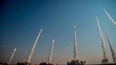  Missiles are launched during a drill in Iran, Friday, 15 January 2021.  