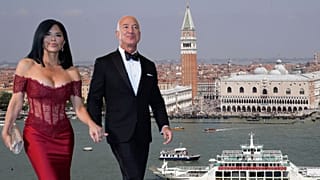 Jeff Bezos y Lauren Sánchez caminan juntos de la mano