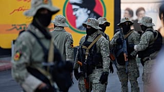 Iran, Członkowie Sił Mobilizacji Ludowej uczestniczą w pogrzebie dowódcy Haidera al-Moussawiego z Kataeb Sayyed Al-Shuhada