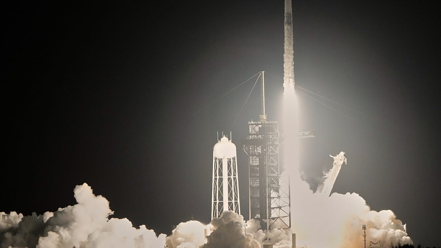 A SpaceX Falcon 9 rocket with a crew of four aboard a Dragon Spacecraft lifts off from pad 39A at the Kennedy Space Center in Cape Canaveral, Fla., Wednesday, June 25, 2025
