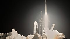 A SpaceX Falcon 9 rocket with a crew of four aboard a Dragon Spacecraft lifts off from pad 39A at the Kennedy Space Center in Cape Canaveral, Fla., Wednesday, June 25, 2025
