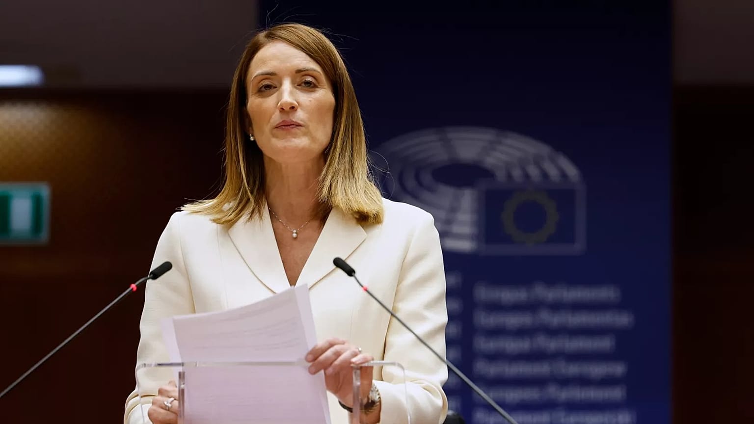 Roberta Metsola, presidenta del Parlamento europeo, en Eslovenia el pasado mes de mayo.