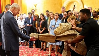 Britain's King Charles watches a performance by ''The Herds'' during a nature and finance reception at Lancaster House in London, Wednesday 25 June 2025.
