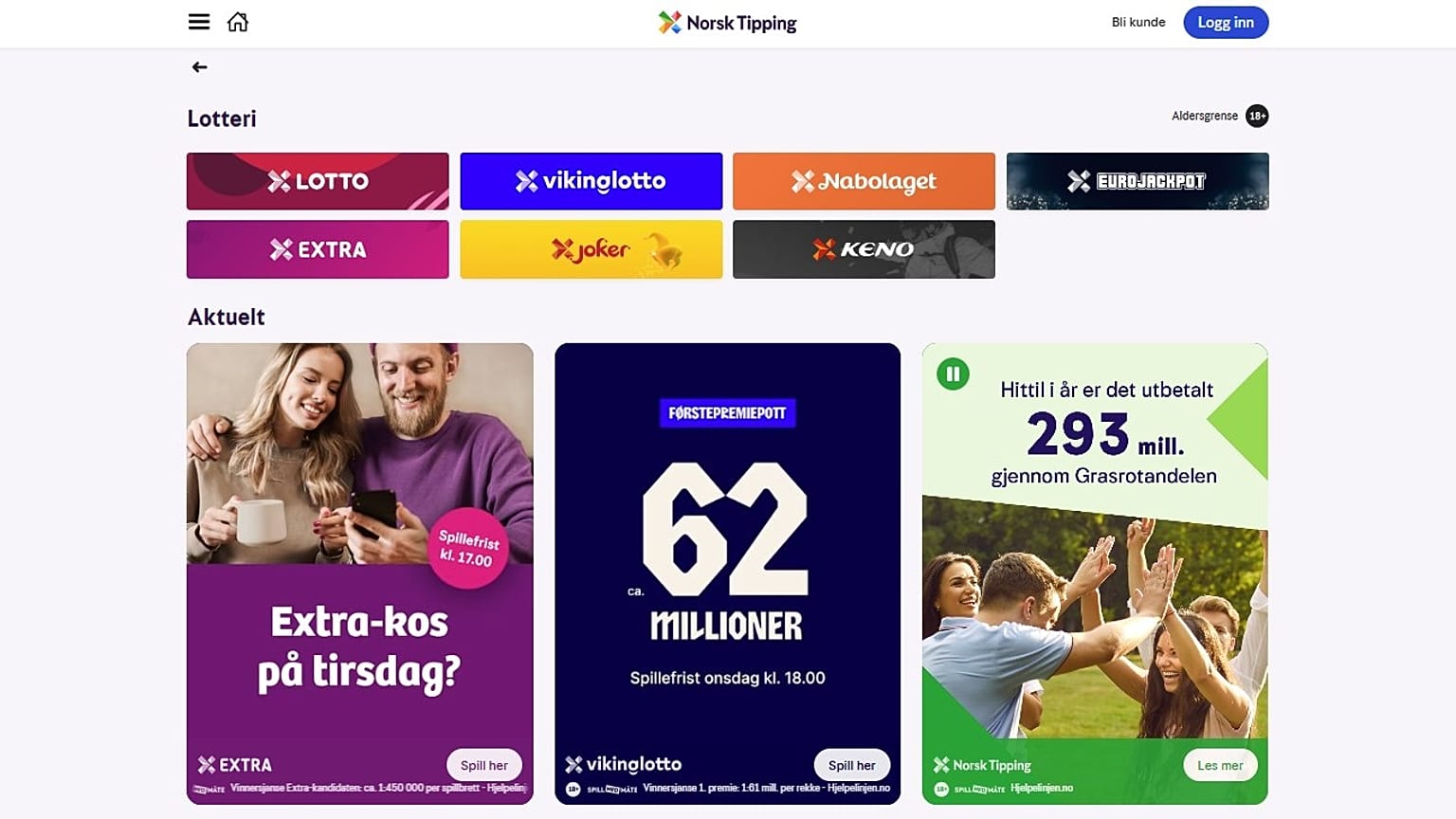 Στιγμιότυπο από την ιστοσελίδα της Norsk Tipping λοταρία