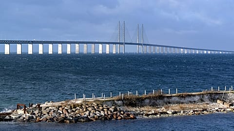 FILE - This Thursday Nov. 12, 2015 file photo shows the Oresund Bridge spanning the Oresund strait pictured from Lernacken, Sweden.