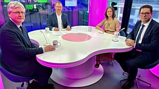 Andor László, Vincze Lóránt, Deme Katalin a műsorvezető, Zsíros Sándor társaságában