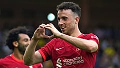 FILE - Liverpool's Diogo Jota celebrates scoring during the Premier League match at Carrow Road, Norwich, 14 August 2021