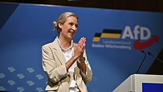 AfD leader Alice Weidel speaks at the state election meeting in Heilbronn, 31 May, 2025