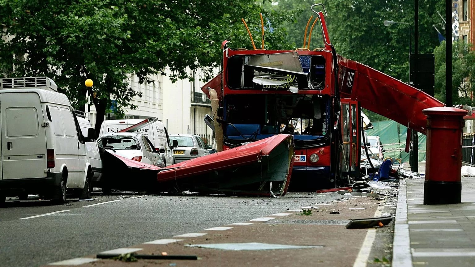 A front view of the bus which was destroyed by a bomb in London, seen Friday 8 July 2005.