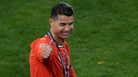 Portugal's Cristiano Ronaldo celebrates after winning the Nations League championship at Munich's Allianz Arena, 8 July 2025