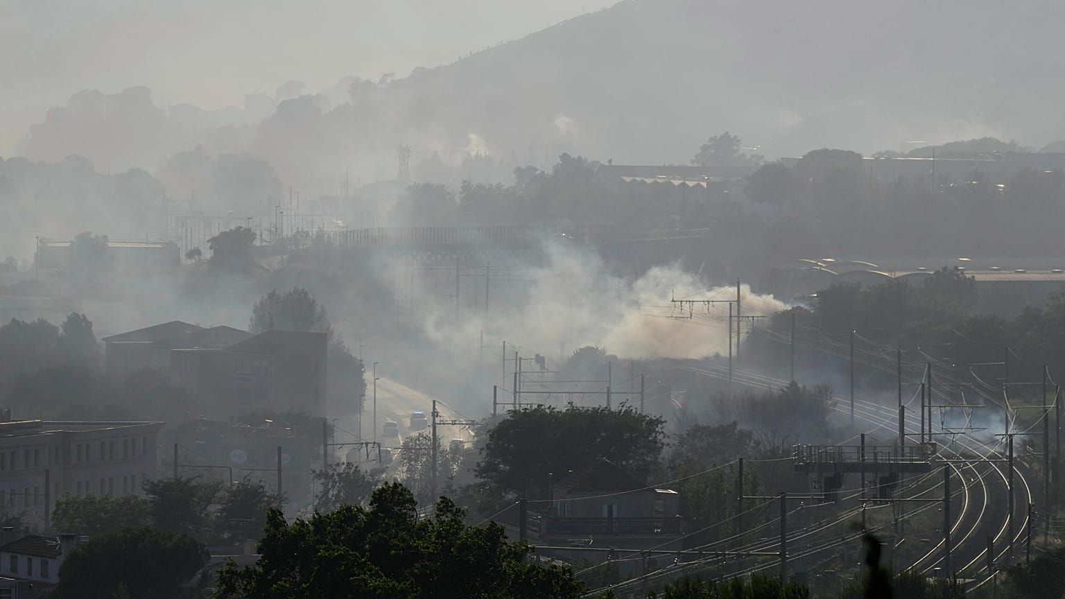 Air and rail traffic has been disrupted by the fires around Marseille.