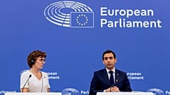 Press conference by Stéphane Séjourné, Executive Vice-President of the European Commission, on the right and Jessika Roswall, European Commissioner, on the Chemicals package.