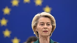 Ursula von der Leyen delivers her speech during a statement on the preparation for the EU–China Summit, Tuesday, July 8, 2025 at the European Parliament in Strasbourg