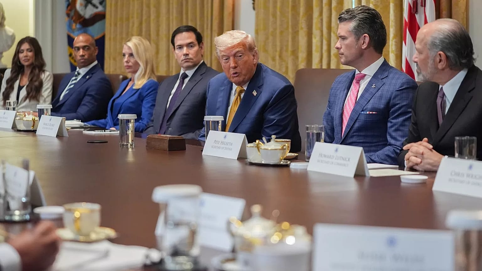 President Donald Trump speaking during a cabinet meeting on 8 July.