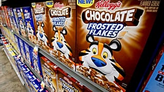 Boxes of Kellogg's Chocolate Frosted Flakes cereal sit on display in a market in Pittsburgh. 8 August 2018.