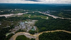 Deforestation from illegal mining is visible along rivers near Paimado, Colombia, 24 September 2024. 