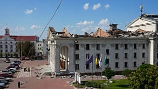 The Taras Shevchenko Regional Academy of Music and Drama in Chernihiv, Ukraine, damaged by a Russian attack on 19 August 2023. 