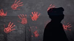 A man casts a shadow on a banner during a demonstration to denounce violence against women in Lisbon, 1 June, 2016