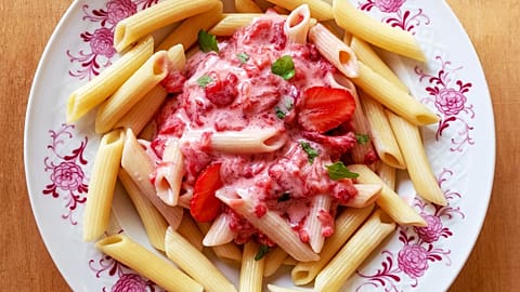 Pasta with strawberries. 