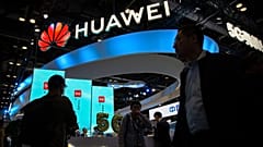Stand de Huawei en una feria tecnológica. Imagen de archivo 2019