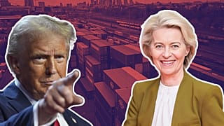 Contenedores apilados en una terminal de carga en Fráncfort, Alemania, el 1 de abril de 2025.