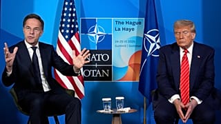 Donald Trump amerikai elnök találkozik Mark Rutte NATO-főtitkárral a NATO-csúcstalálkozón a hollandiai Hágában 2025. június 25-én, szerdán.