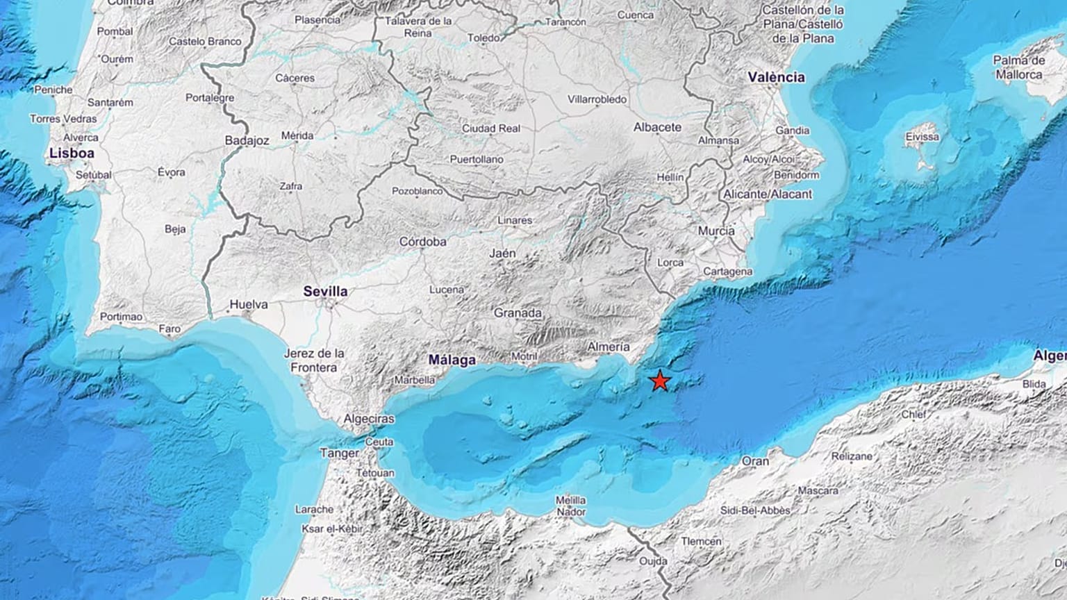 Image de l'épicentre du tremblement de terre au large de Cabo de Gata
