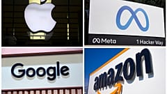 Λογότυπα για τις Apple, Meta, Google και Amazon.
