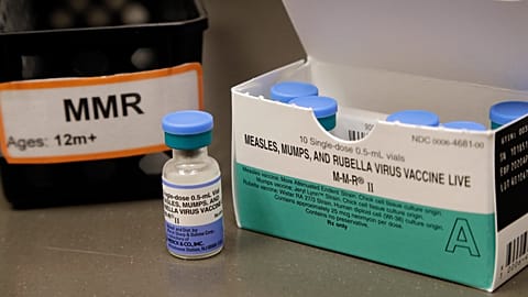 A dose of the measles, mumps, and rubella vaccine is shown in this 2019 file photo.