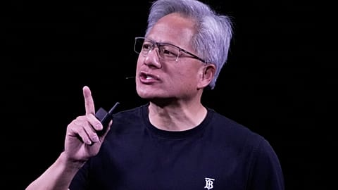 NVIDIA CEO Jensen Huang delivers his keynote address Wednesday, June 11, 2025 at the Vivatech fair in Paris