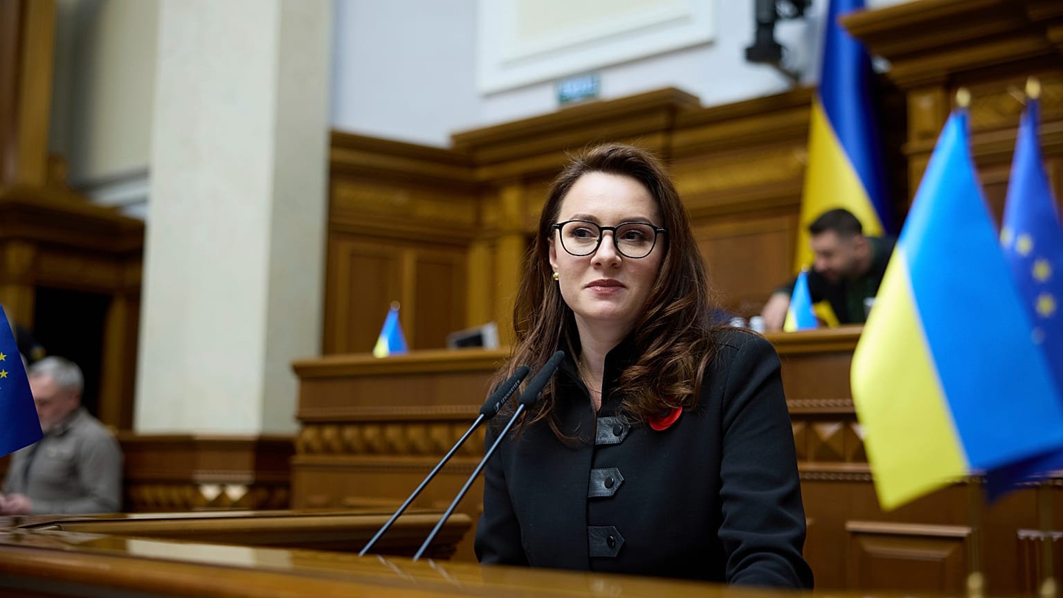 Ukraine’s Deputy Prime Minister Yulia Svyrydenko speaks at the parliament in Kyiv, 8 May, 2025