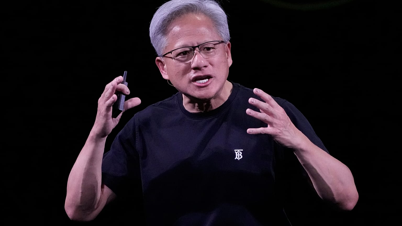 NVIDIA CEO Jensen Huang delivers his keynote address at the Vivatech fair in Paris. 11 June 2025.