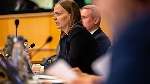 Caroline Stage Olsen during the presentation of Denmark's priorities in the IMCO committee. 