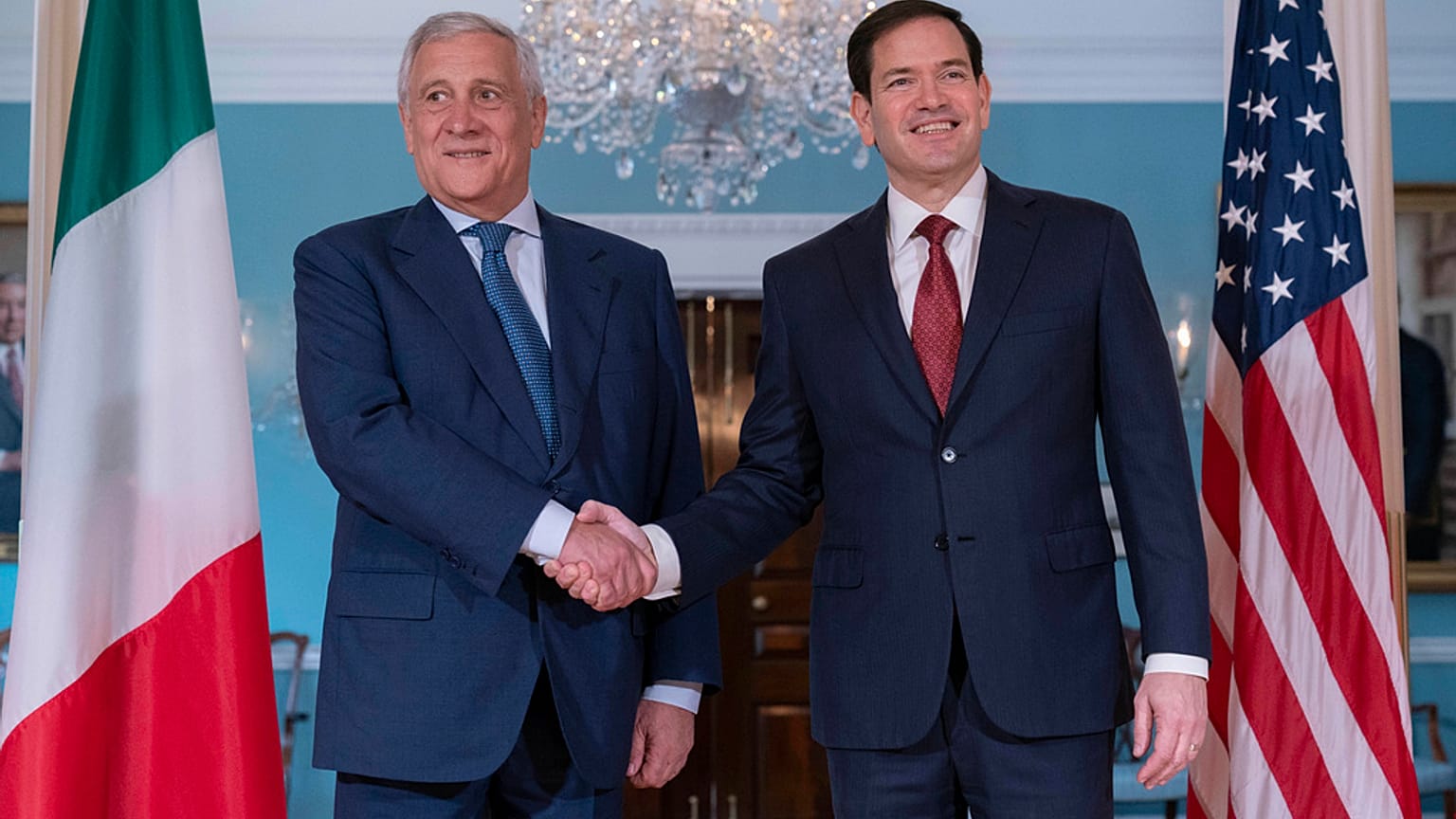 Il ministro degli Affari esteri Antonio Tajani con il segretario di Stato Usa Marco Rubio, 15/07/2025